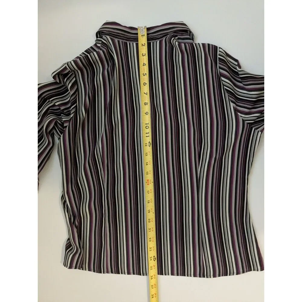 Dressbarn XL Striped Button-Down Blouse - Purple Black White - 90s/Y2K Era - Picture 4 of 8